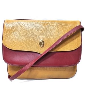 CARTIER Crossbody Bag Leather Vntg Yellow Bordeaux Rare Purse Adjustable strap